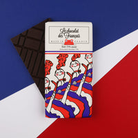 dark chocolate bar with cabaret dancing packaging